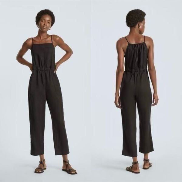 Everlane The Linen Shoestring Jumpsuit Black Size L NWT