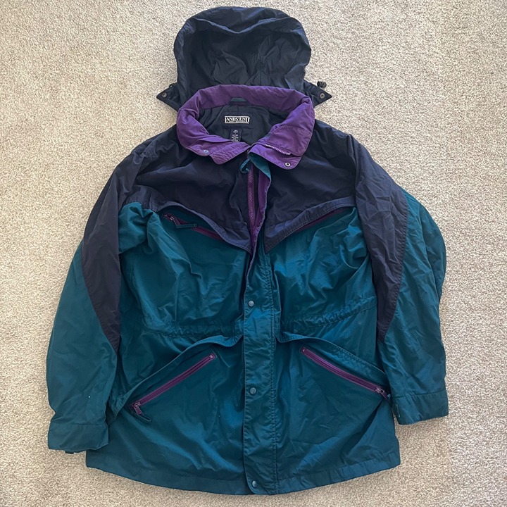Lands End 90s Vintage Retro Utility Chore Barn Jacket Purple Teal Blue Large