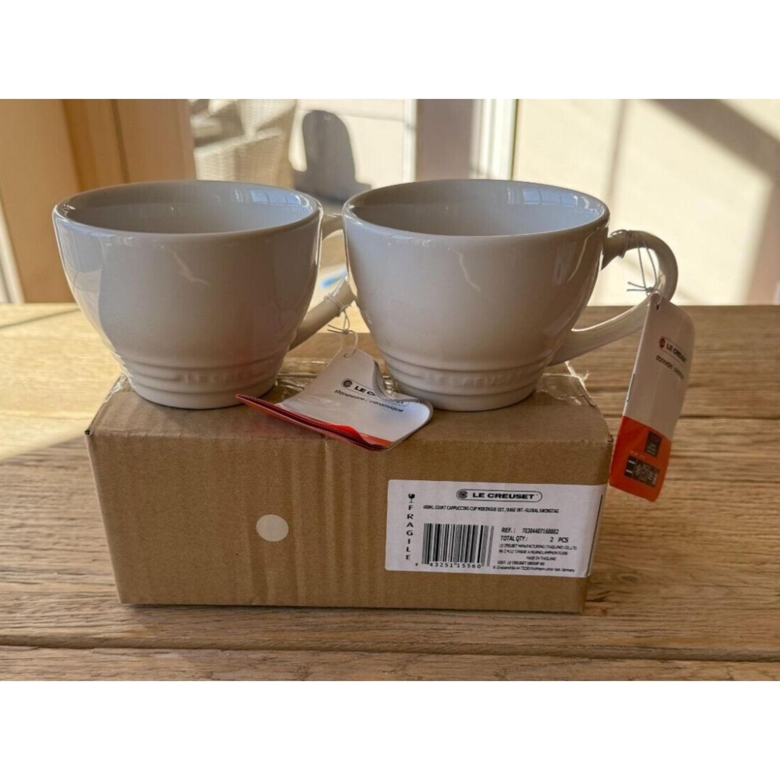 Le Creuset Stoneware Set of 2 Bistro Mug/Giant Cappuccino 14oz Meringue NEW