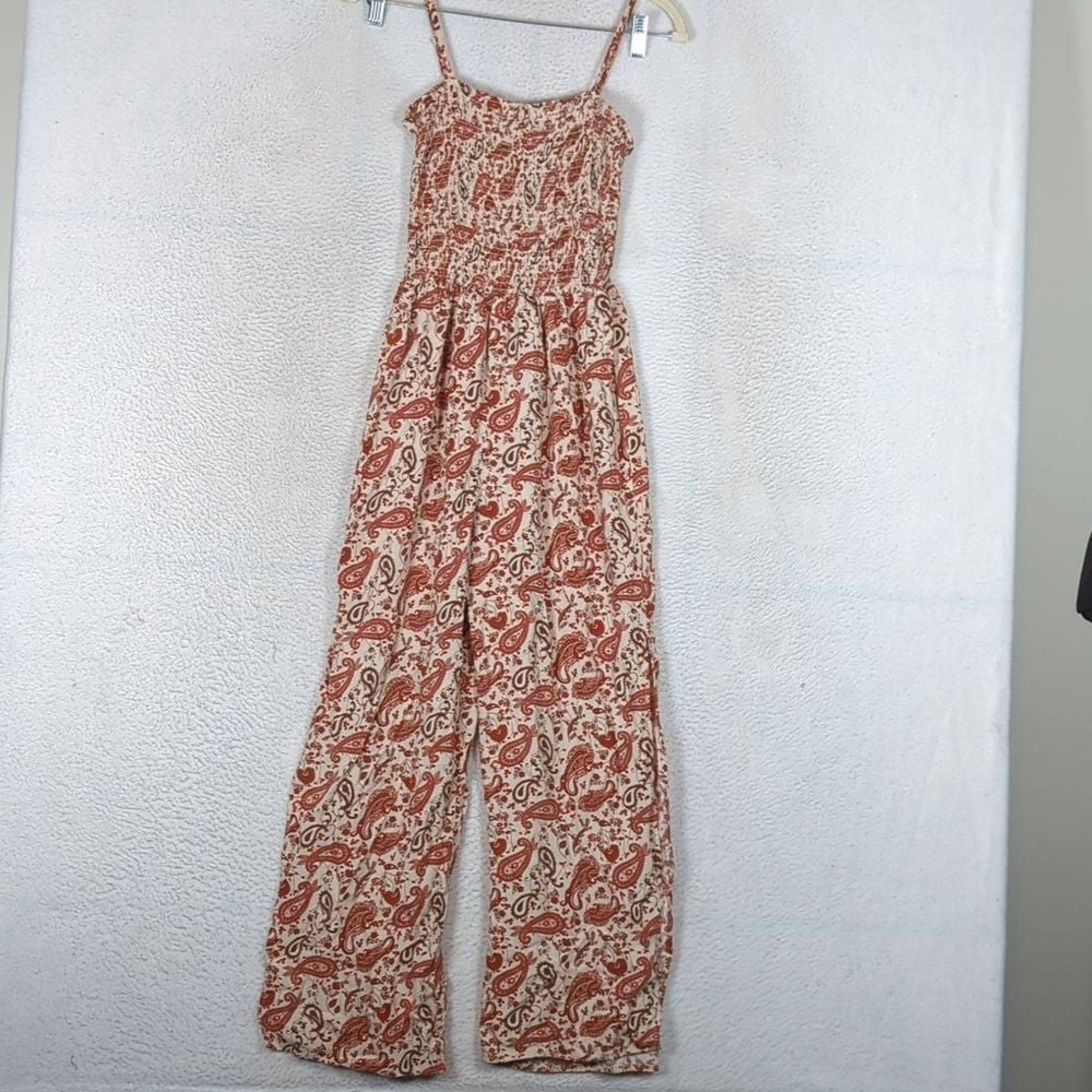 J For Justify Junior's Smocked Sleeveless Paisley Boho Jumpsuit Size M