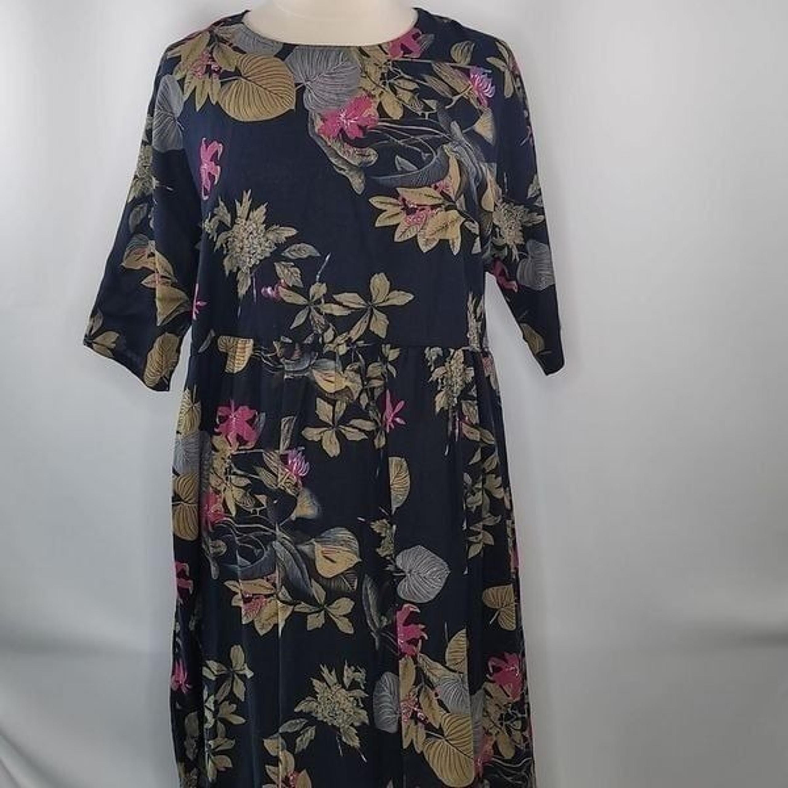 Zanzea Black Floral Midi Short Sleeve Dress