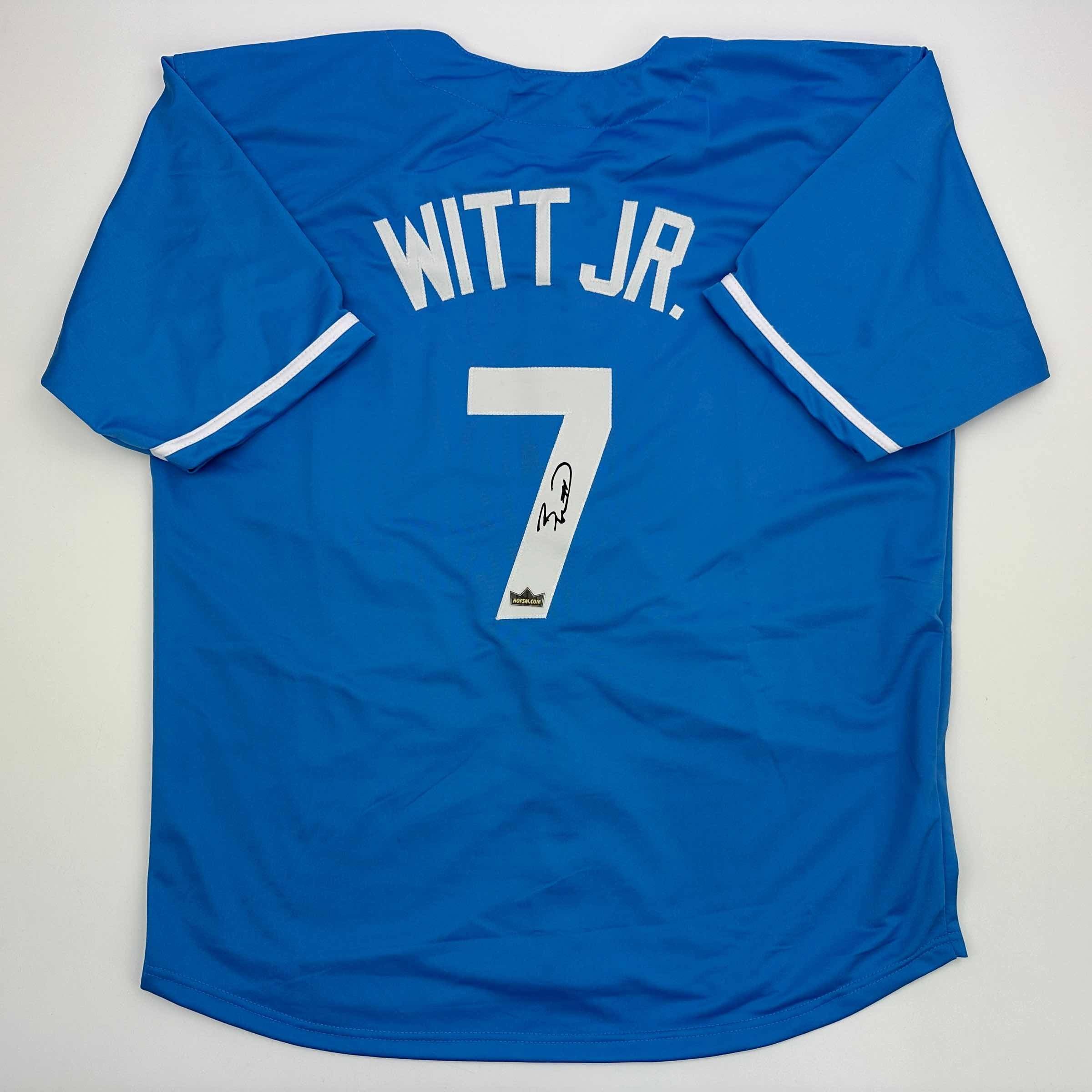 Facsimile Autographed Bobby Witt Jr Kansas City Blue Auto Jersey Size Men's XL