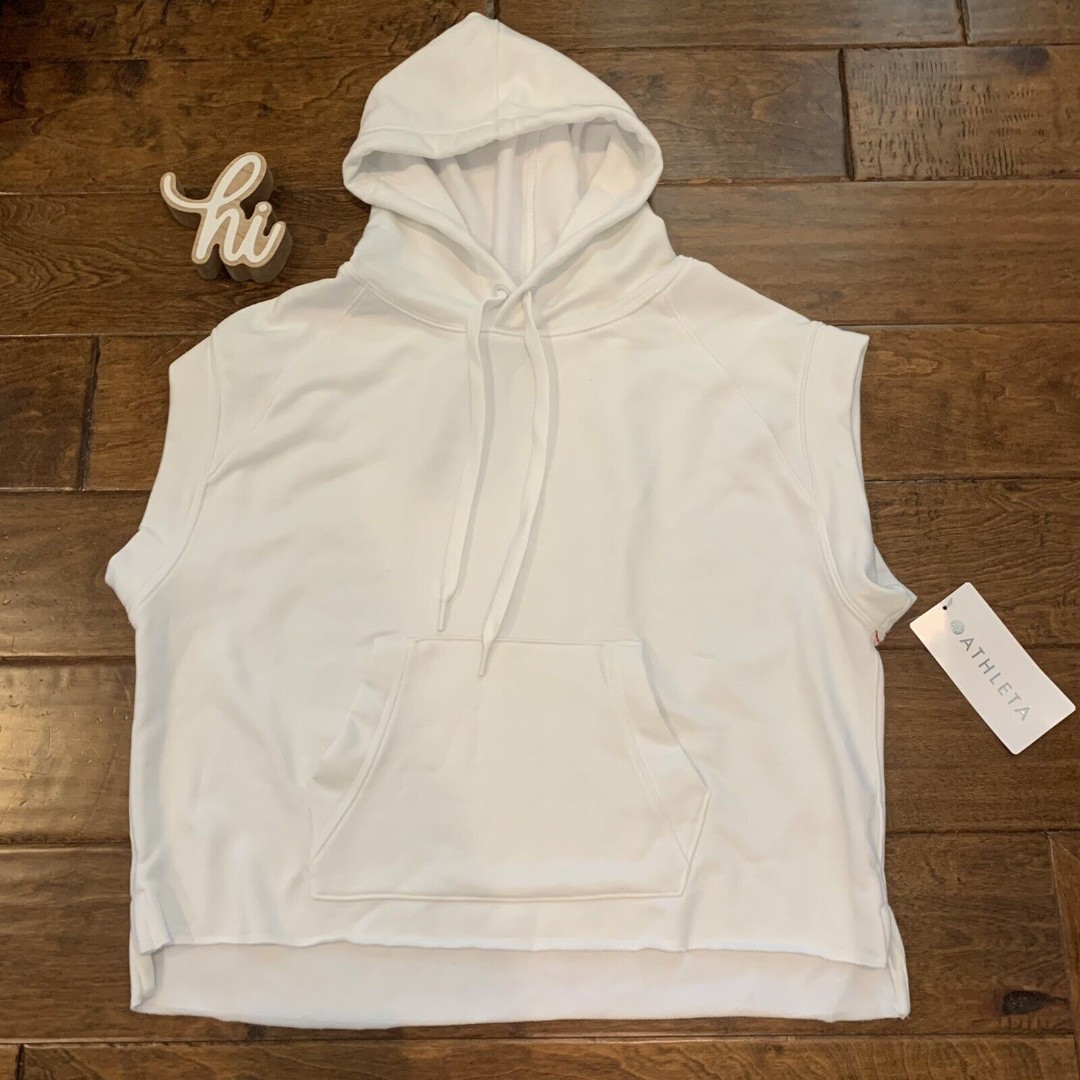Athleta Womens Top White Sleeveless Spar Fleece Hoodie Size XS New