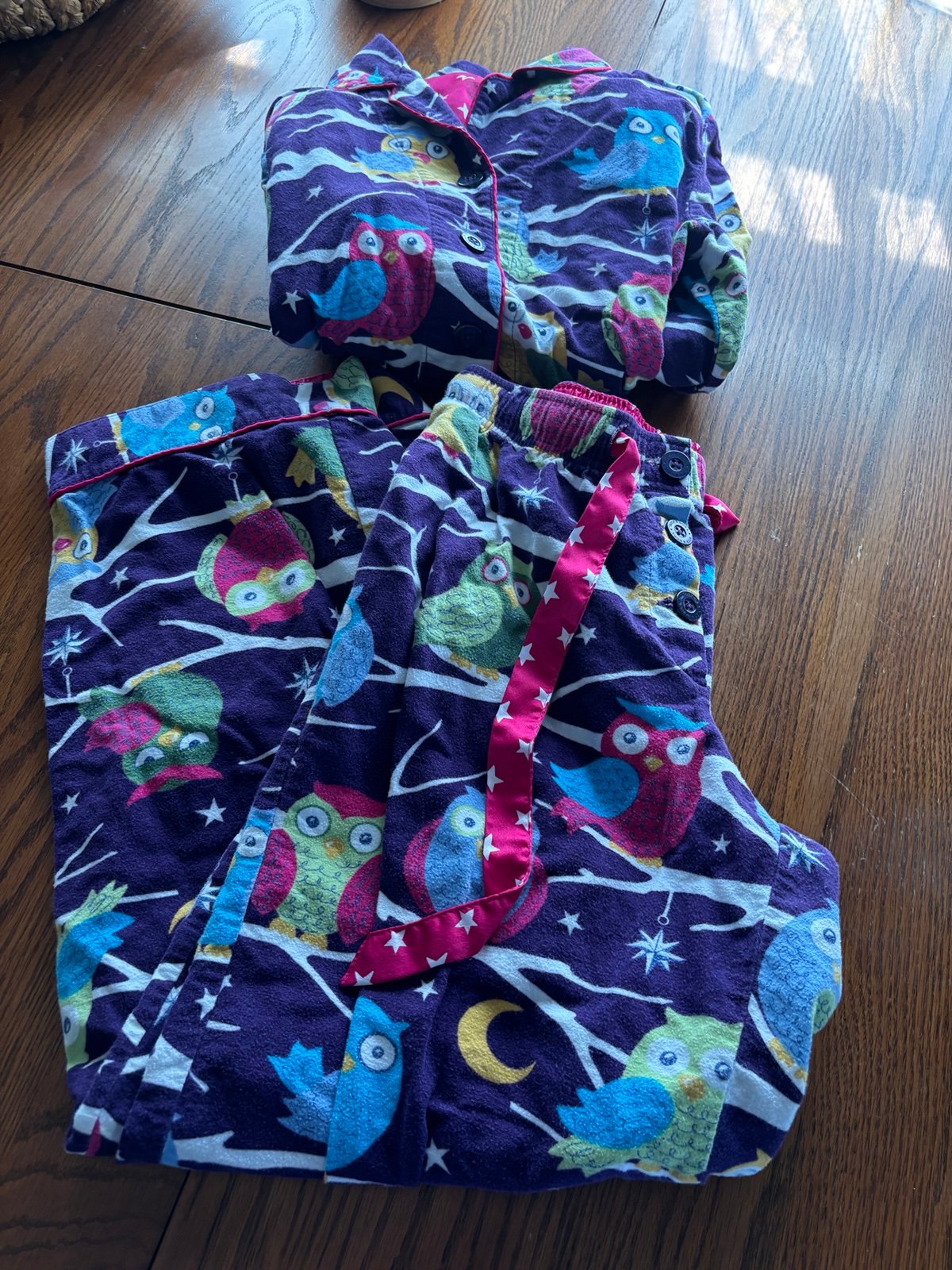 Vtg nick & nora womens S 2 pc flannel pajamas purple owls