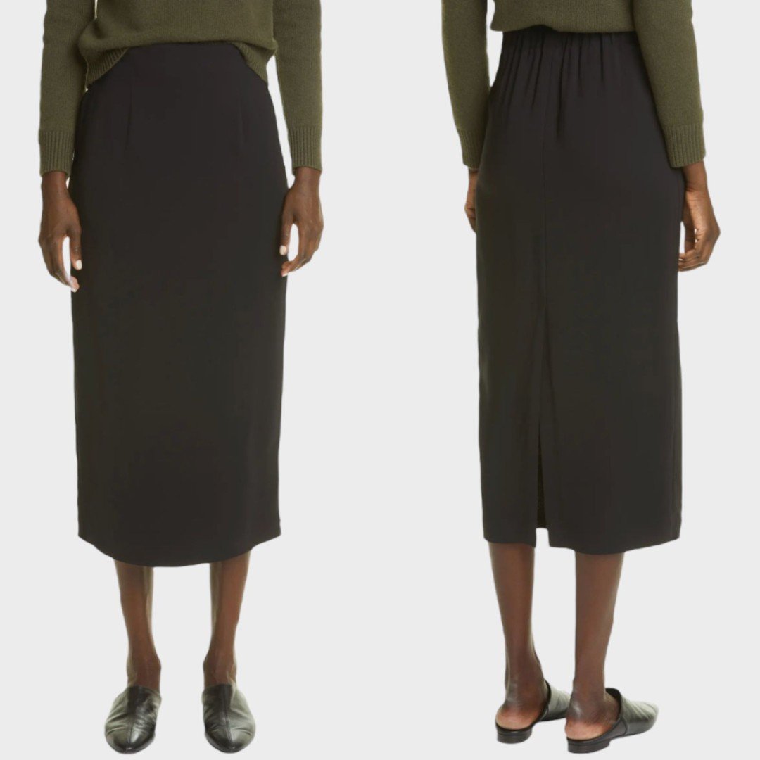 CO Essentials Black Pull-On Midi Pencil Skirt Women's Size Small