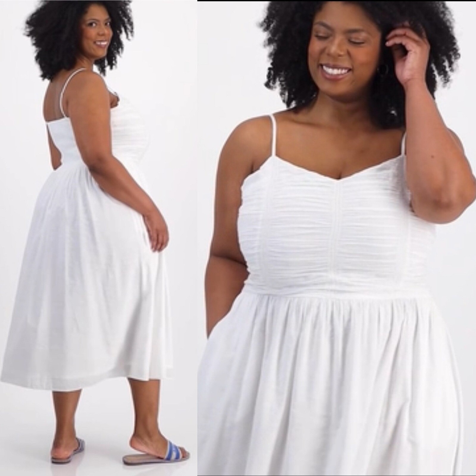 ON 34th Rushed Corset Midi Dress 100% Cotton Small Sleeveless White Coastal