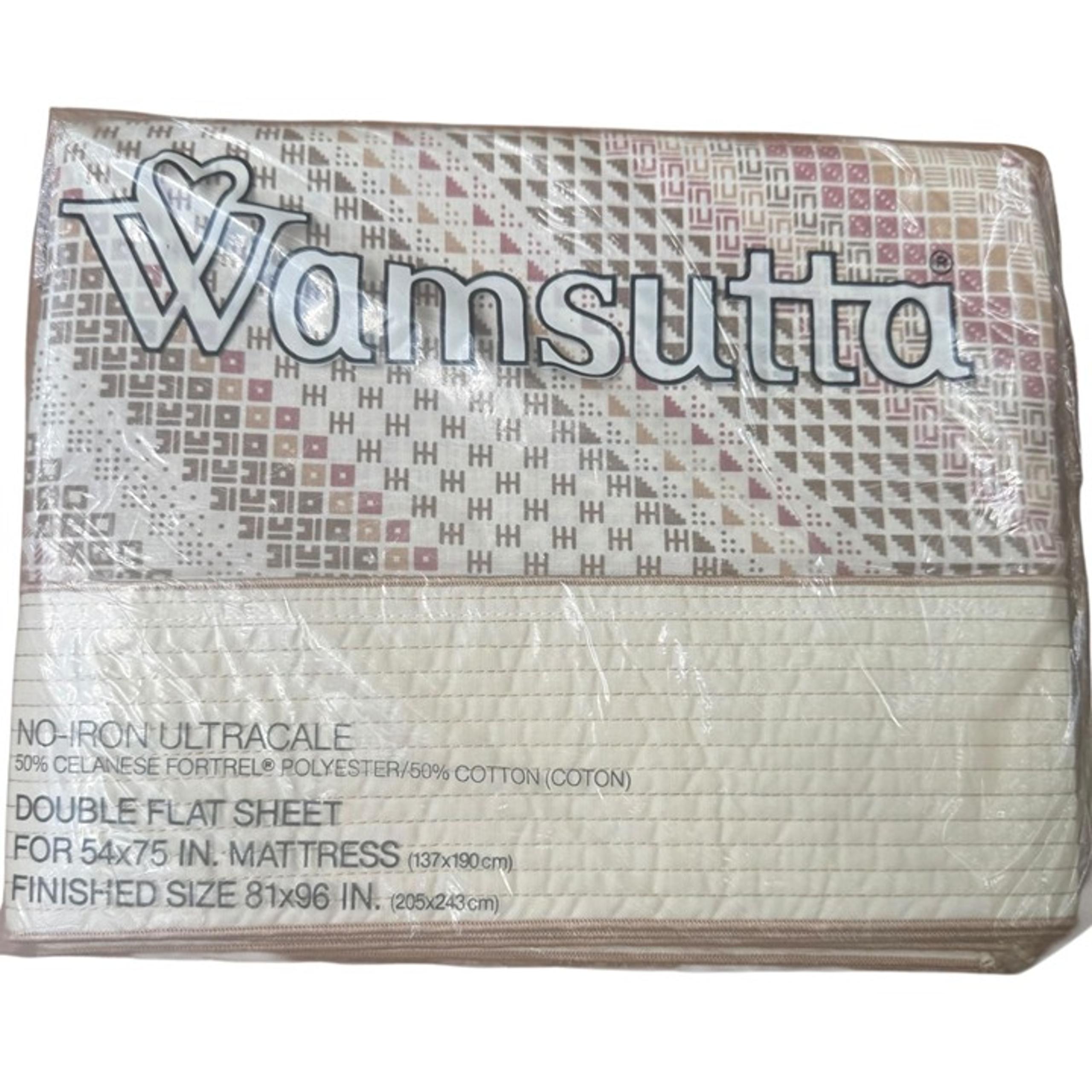 Wamsutta Nassau No-Iron Dbl Flat Sheet Beige Multicolor 50% Cotton/Poly 1981 Vtg