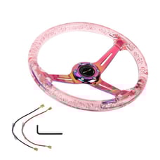 NEW RALLIART Universal 6-Hole 350mm Deep Dish Pink Crystal Bubble Steering Wheel