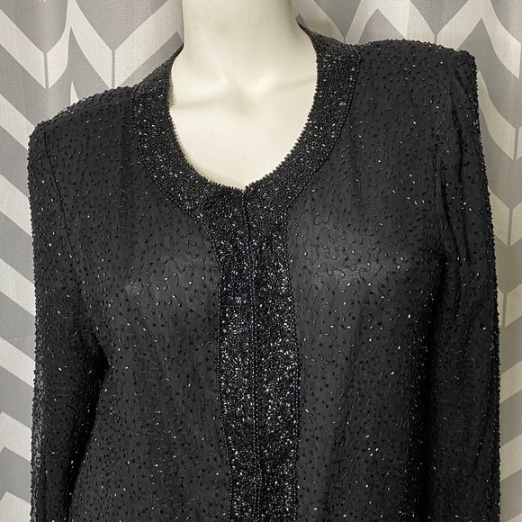 VTG STENAY 100% silk black beaded jacket