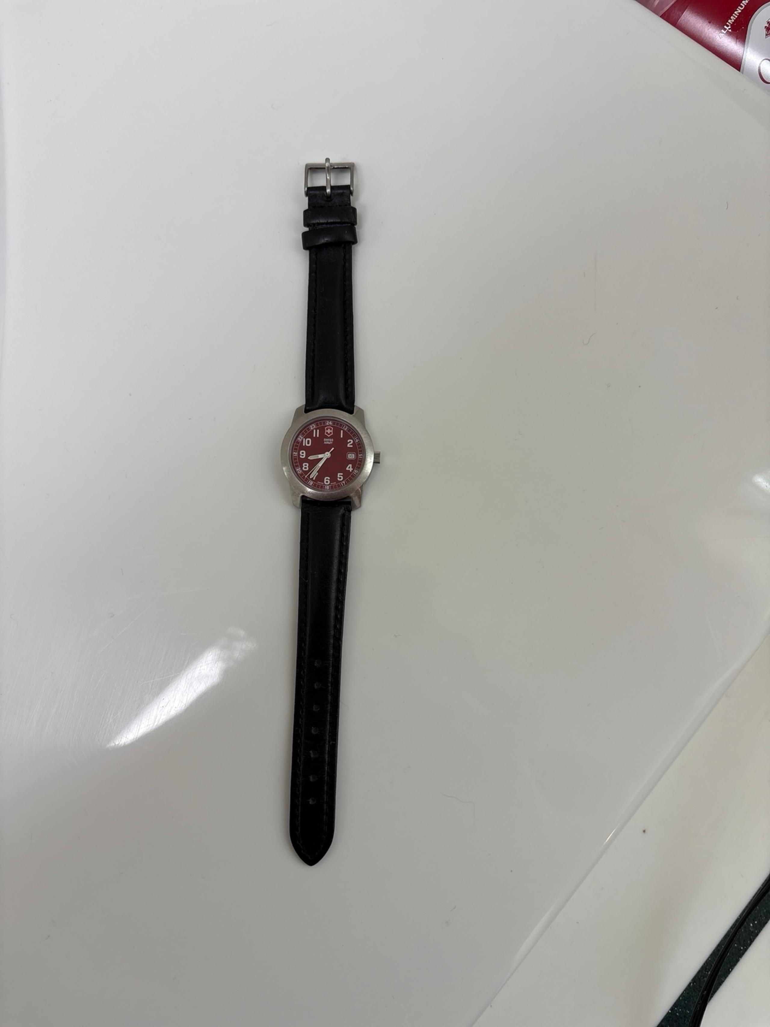 victorinox swiss army watch deep red face with black genuine leather watch band