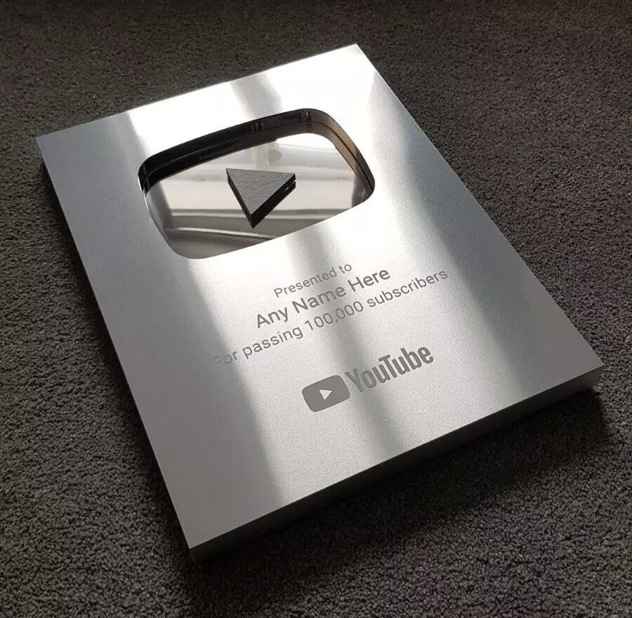 YouTube Play Button Silver Gold Personalised Playbutton Custom Award Wall Plaque