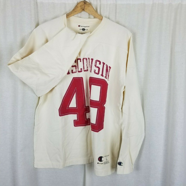 Vintage Champion Wisconsin Badgers #48 NCAA Football Jersey Knit Shirt Mens L