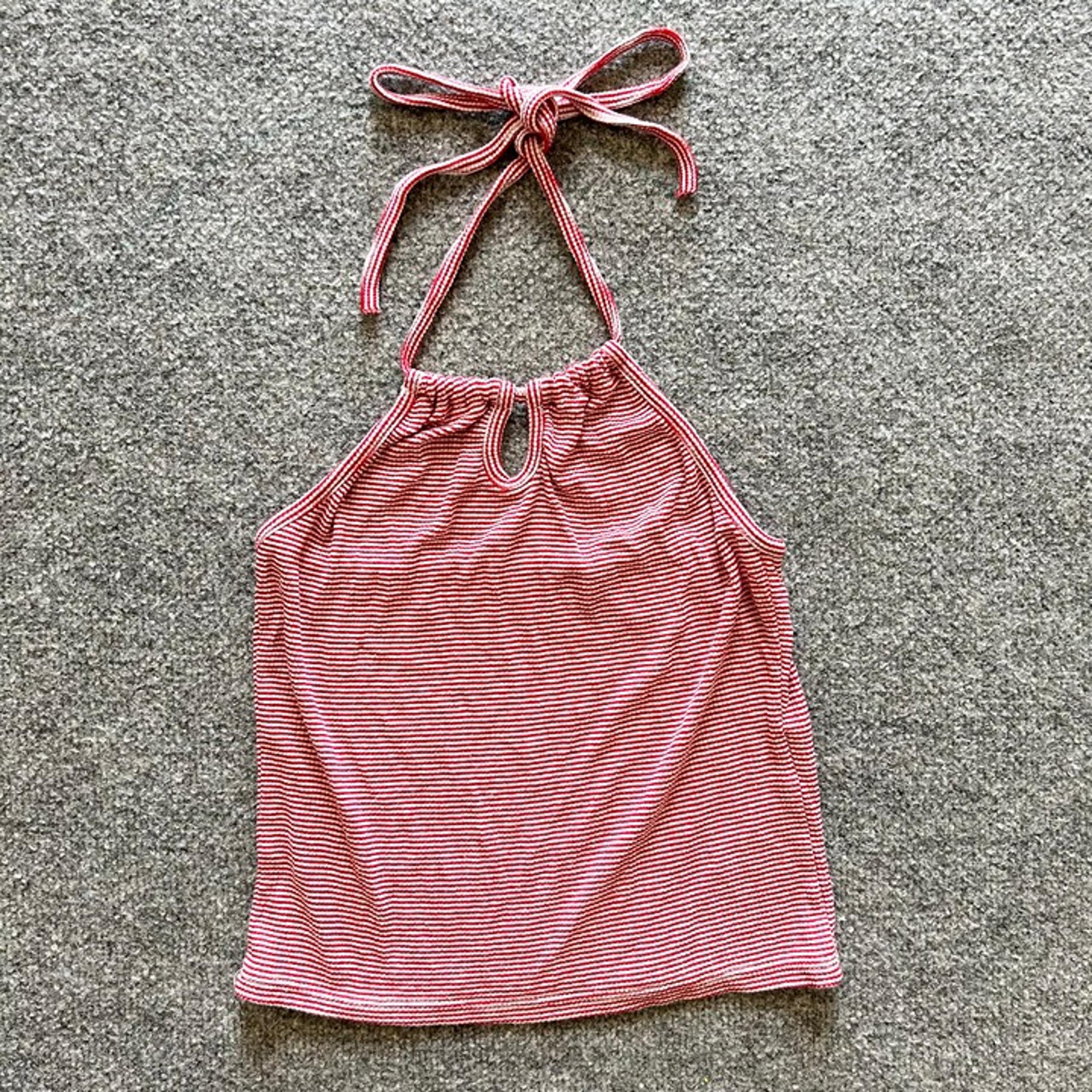 Brandy Melville Red White Striped Keyhole Halter Top Crop Top Women's One Size
