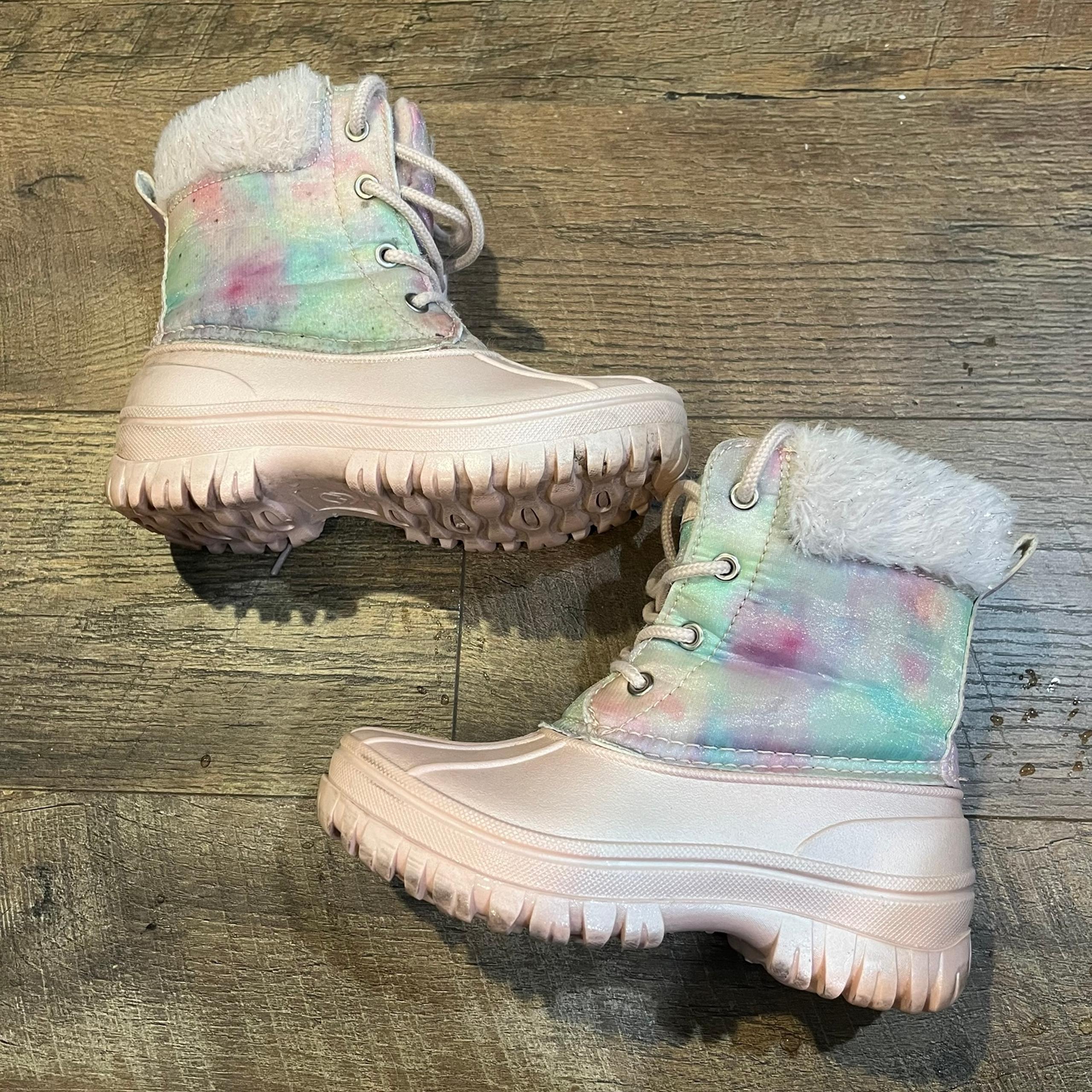 Megellan Boots Girl's Snow Winter Pink Fur Accent Rubber Tie Dye Size Girls 13