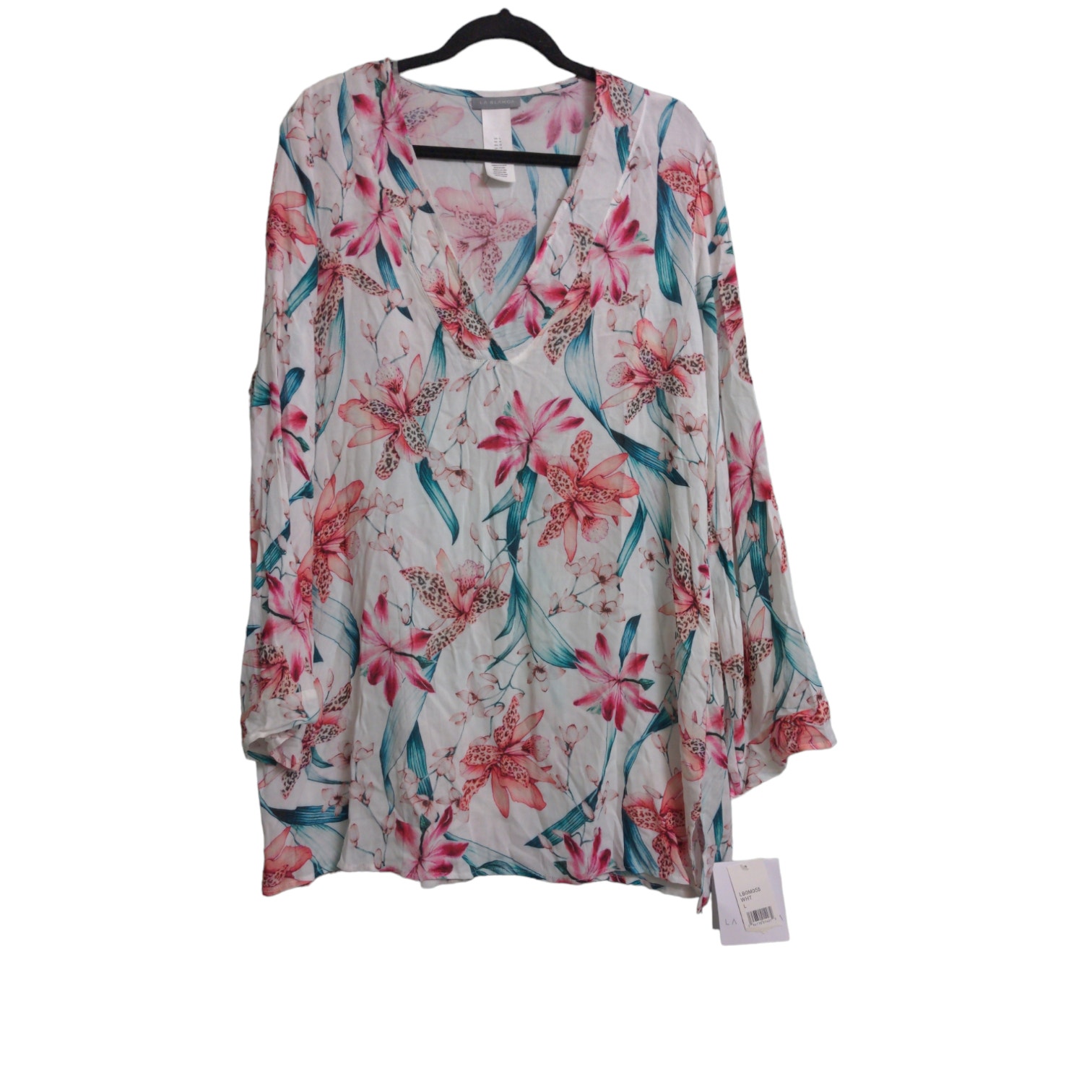 La Blanca Flyaway Orchid Tunic Cover Up White Pink Green L New