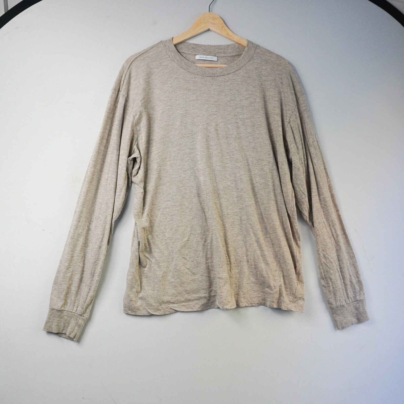 John Elliott Shirt Mens Medium 2 Oatmeal Long Sleeve Crew Neck TShirt Casual Men