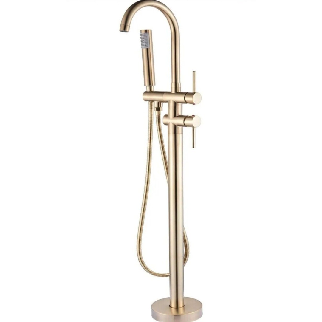 Senlesen Floor Mounted Tub Filler Faucet with Handshower Brushed Gold