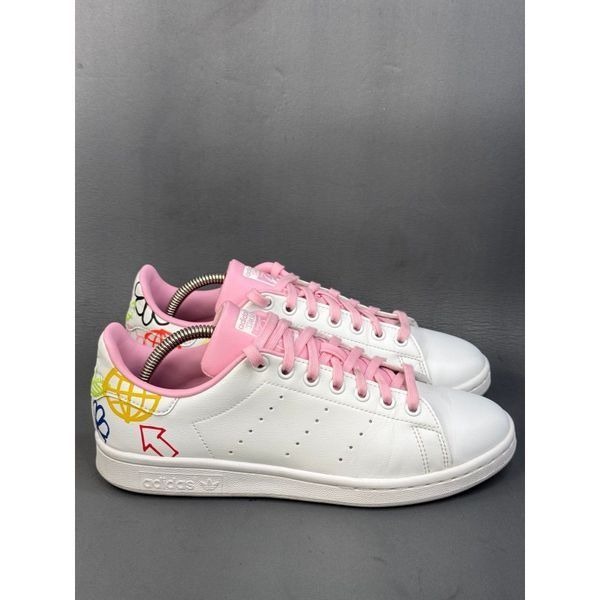 Adidas Stan Smith 'Doodle - White Pink' athletic sneaker shoes womens size 8.5