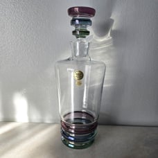 BLOCK CRYSTAL CARNIVAL RIBBED PURPLE BLUE GREEN 12 DECANTER with STOPPER Poland