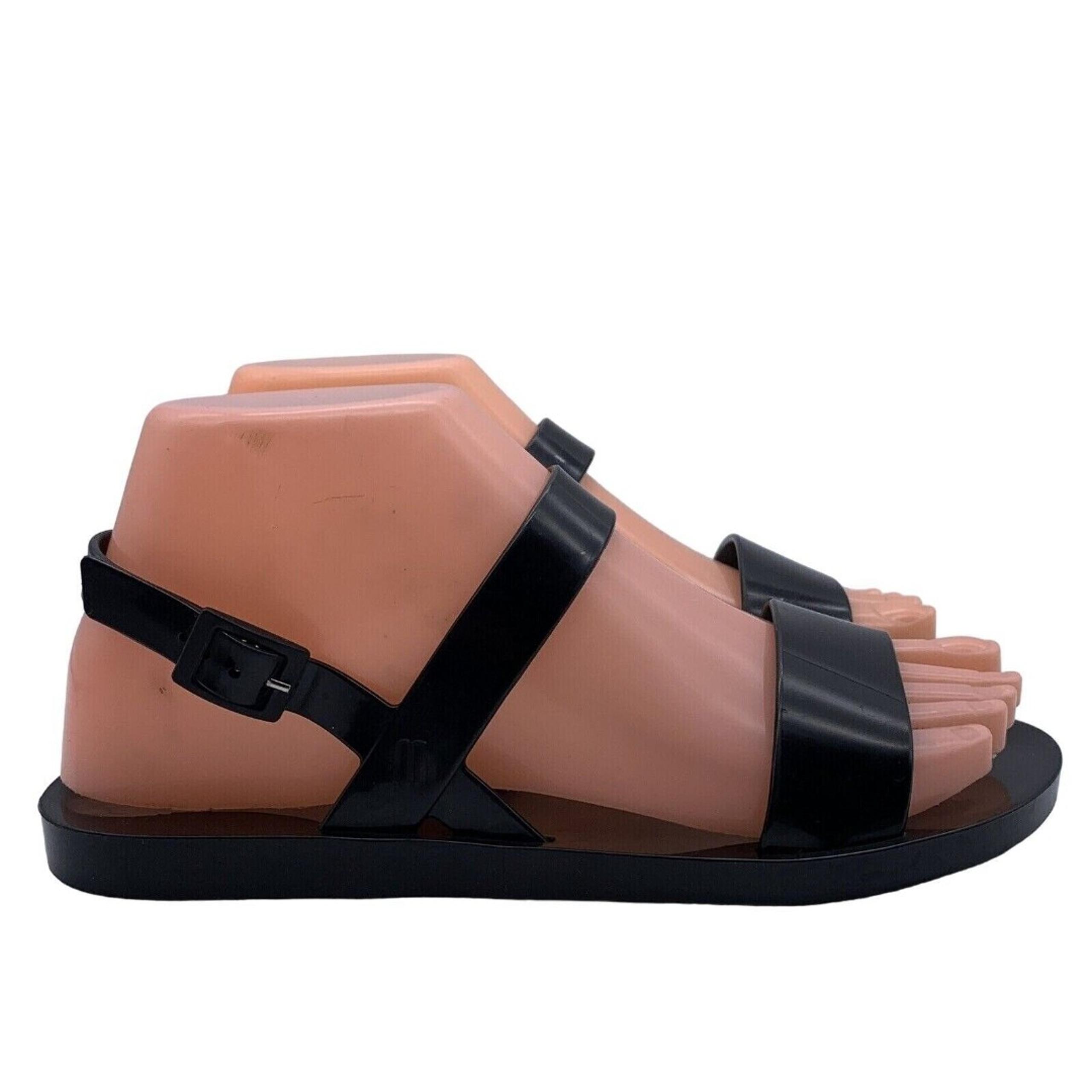 Melissa Double Strap Jelly Sandals Flat Shoes Open Toe Women's Sz 6 Black