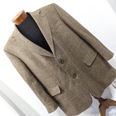 NWOT! LANDS' END! LAMBSWOOL! NUTMEG BROWN, CREAM HERRINGBONE JACKET! SZ 46R