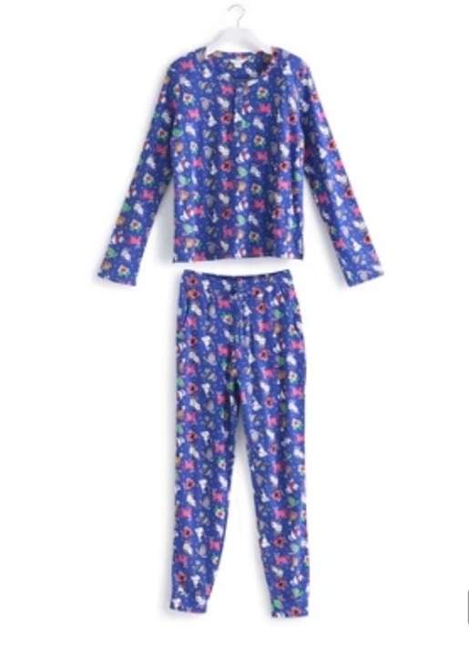 Vera Bradley Henley Pajama Set Catnip Christmas Blue 2X