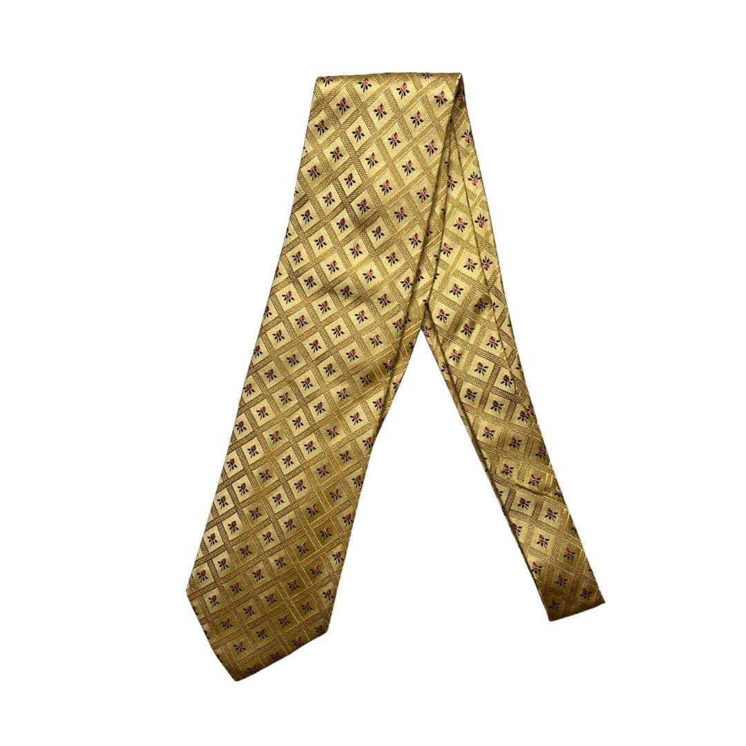 5-97 ERMENEGILDO ZEGNA Tie 100% Silk Roses Yellow-Gold