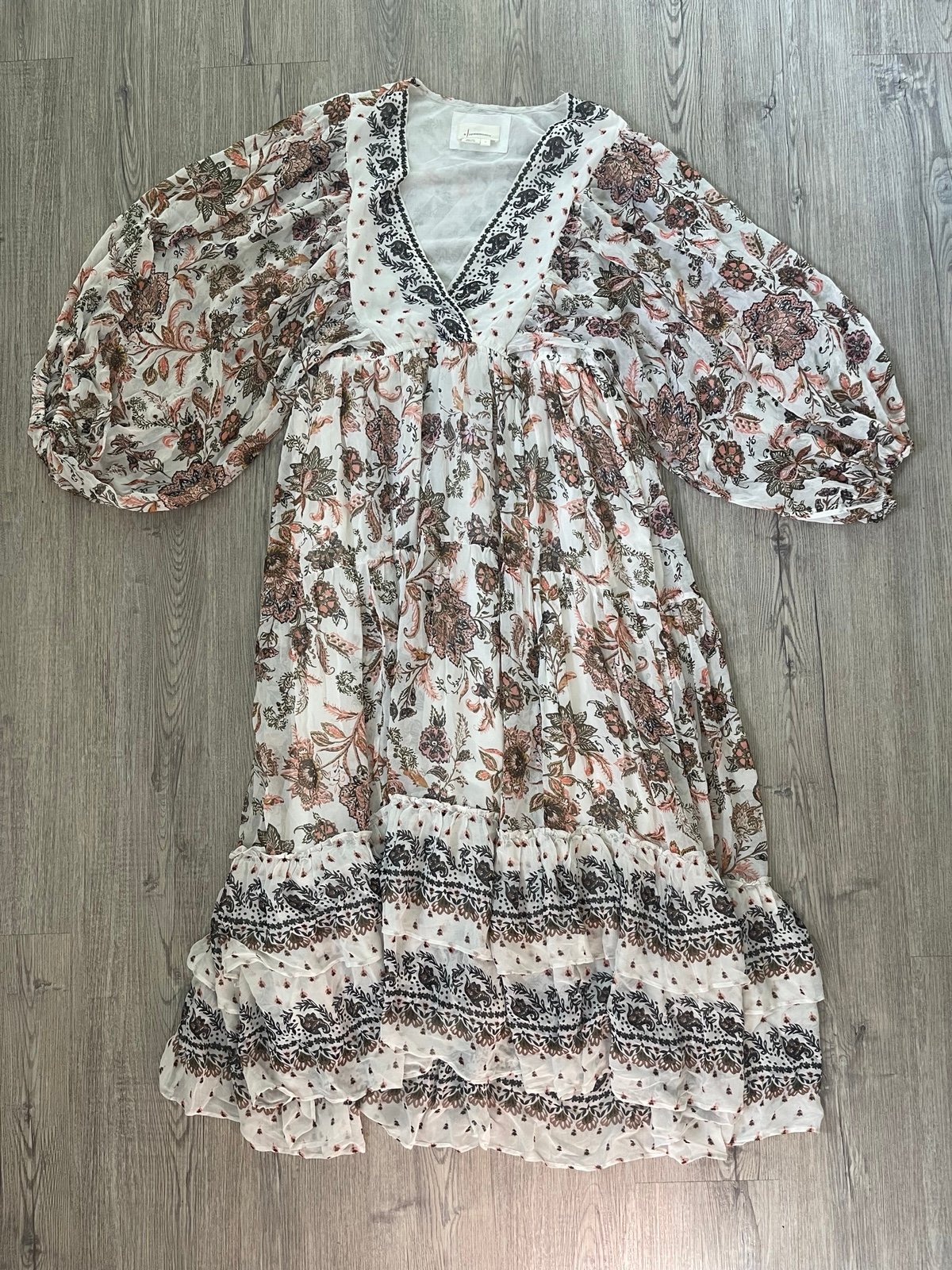 Anthropologie cottagecore long puff sleeve dress with vintage floral pattern