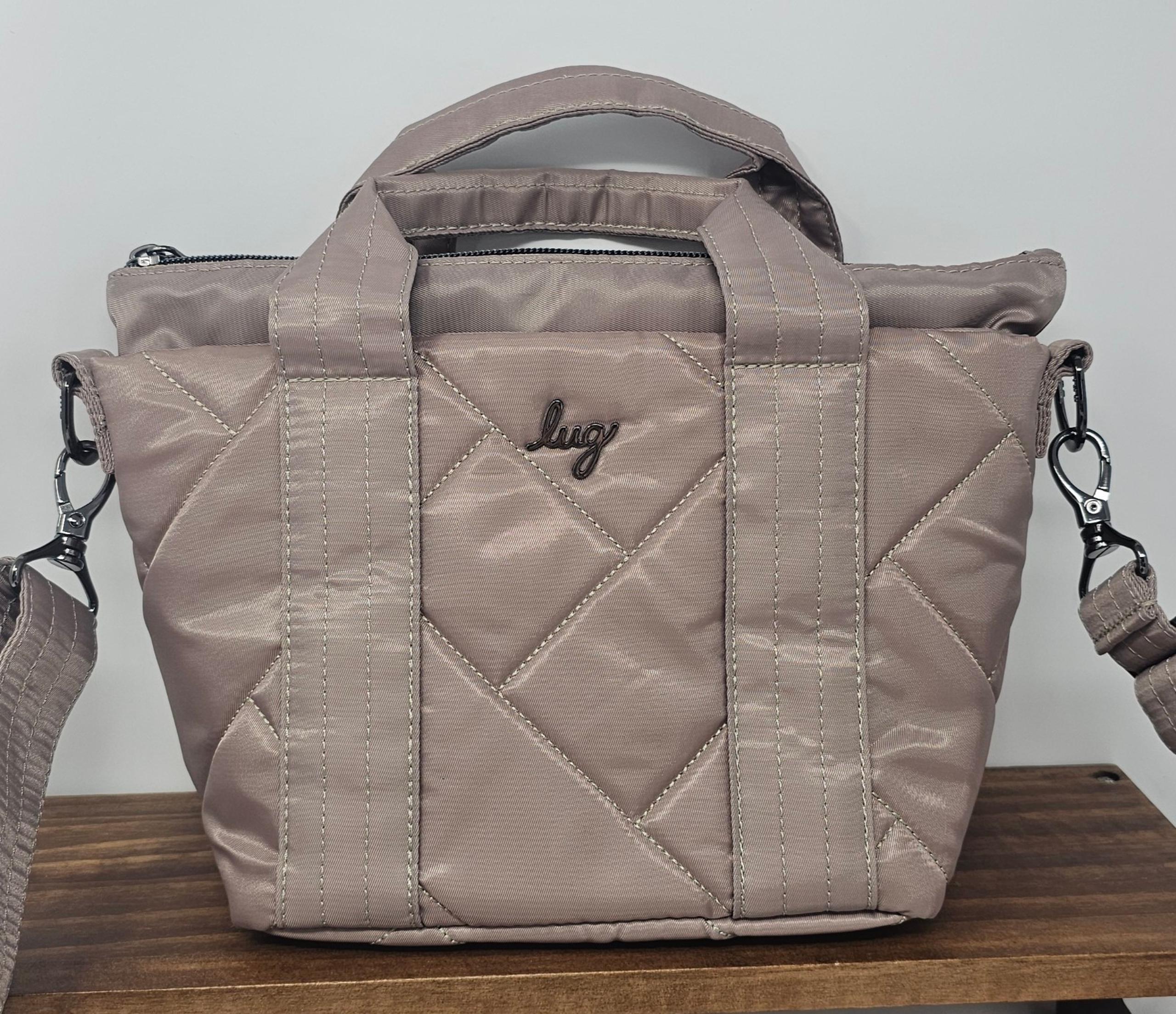 Lug Dory Mini Small Quilted Crossbody Tote Handles Sand Taupe Tropical Jungle