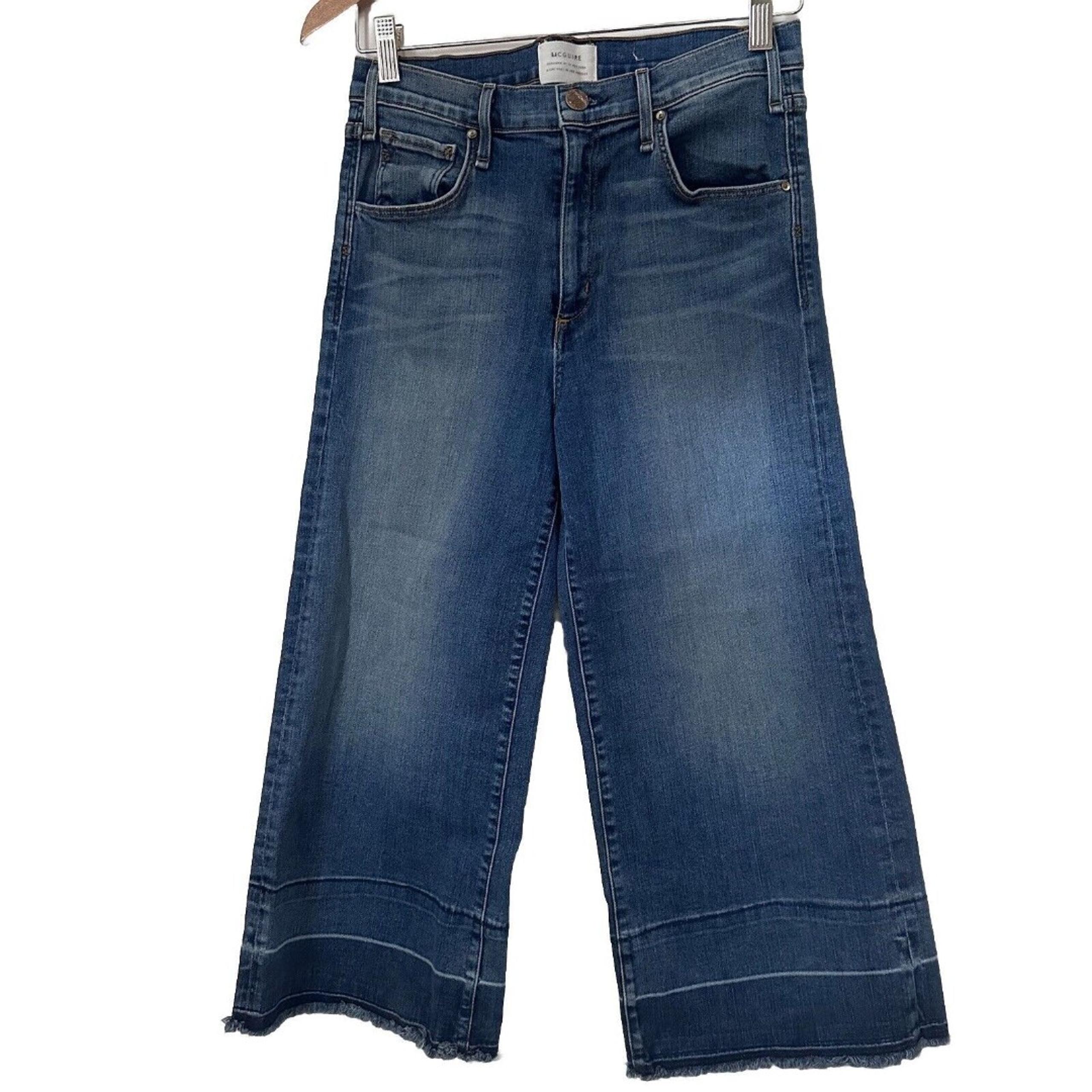 McGuire Jeans Womens 27 Blue Wide Leg Distressed Crop Raw Hem Denim Boho Summer