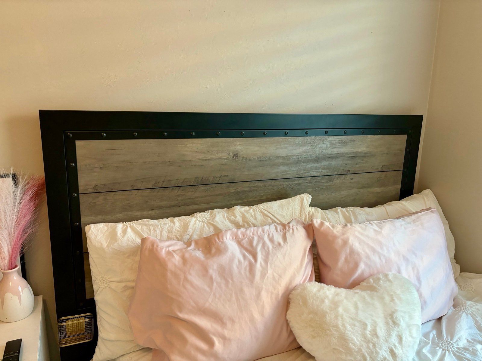 Queen bed frame with matching desk and nightstand
