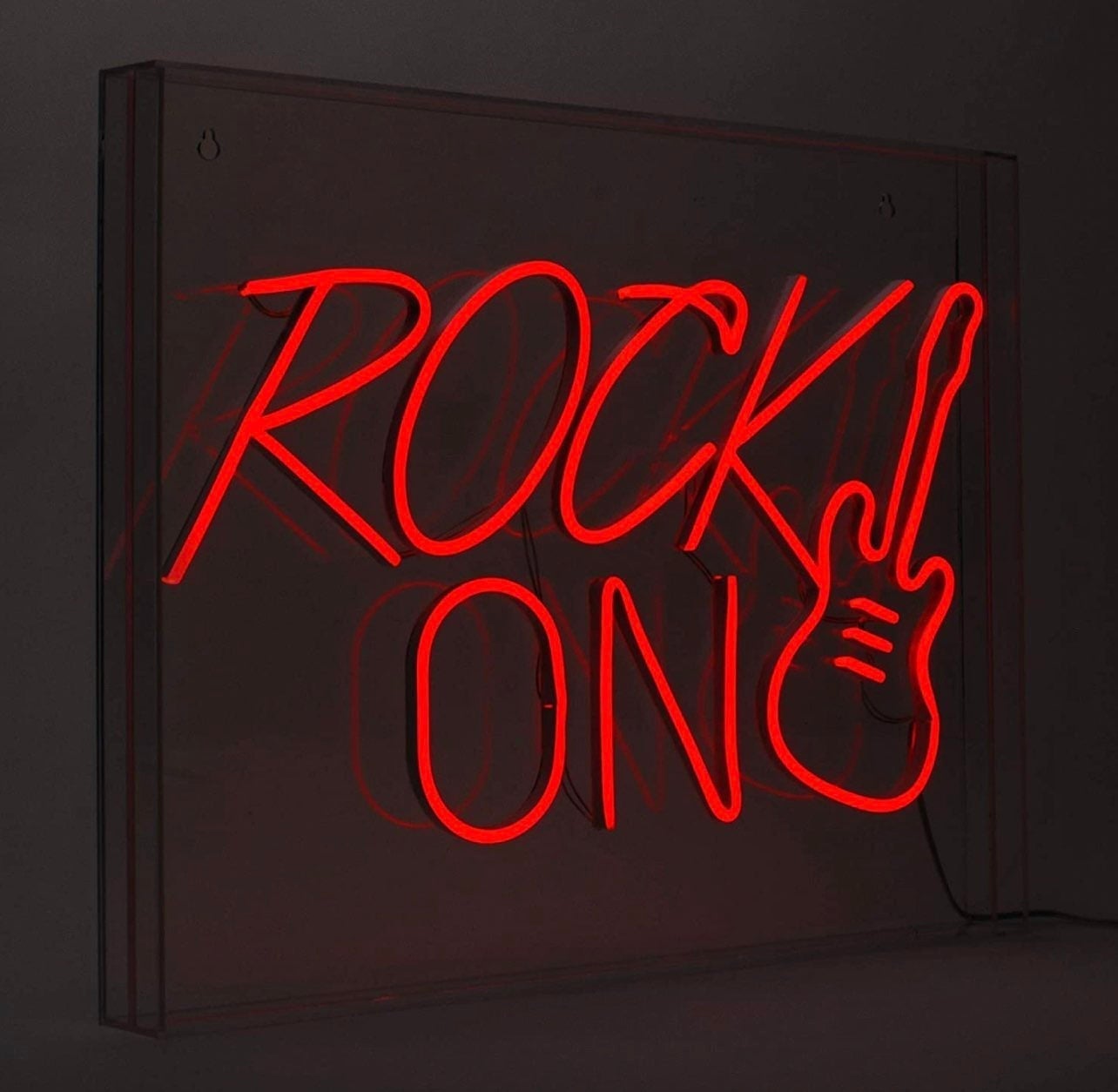 Large Bright Red “ROCK ON” Acrylic LED Light Box Wall/Desk Decoration