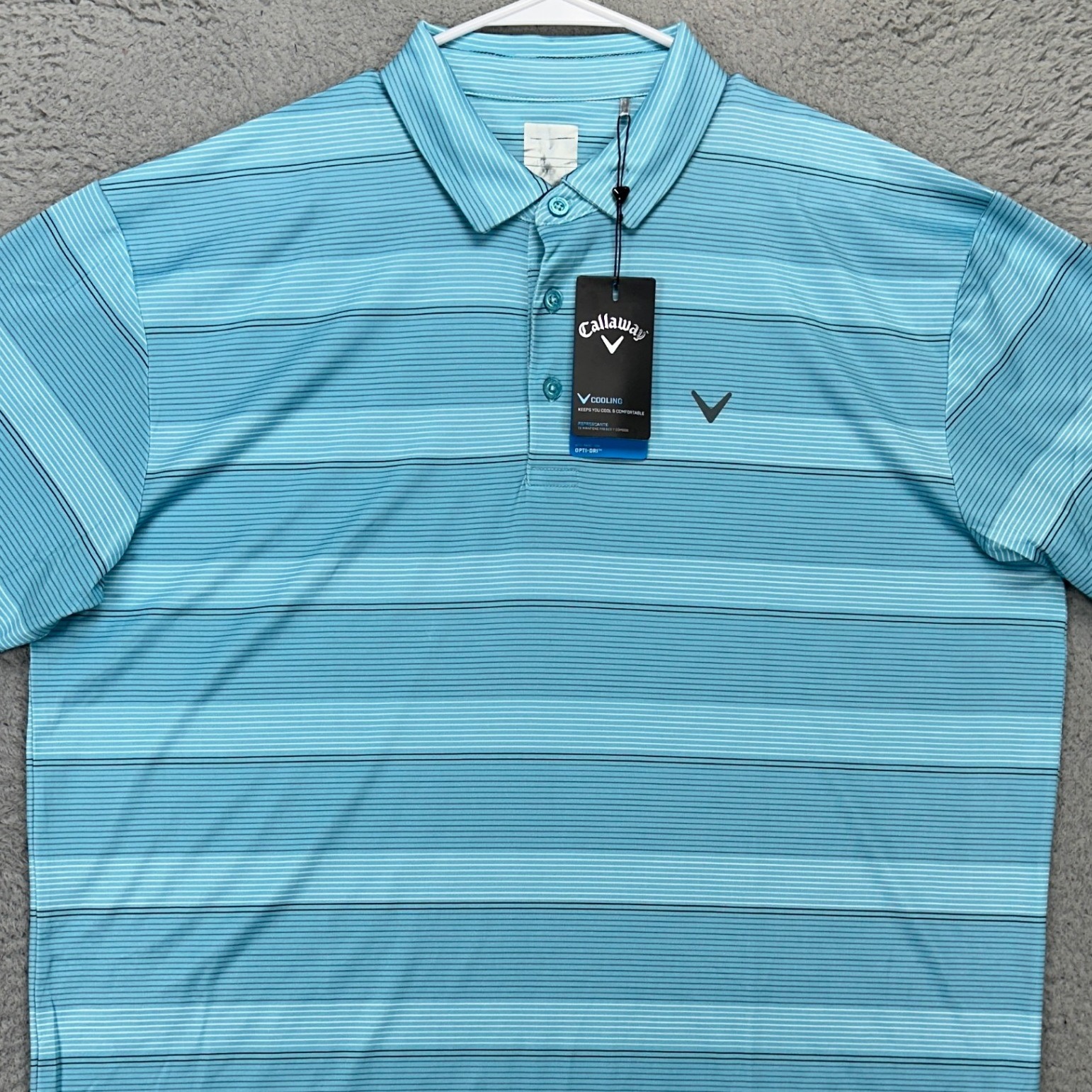 Callaway Opti-Dri Golf Polo Shirt Mens XL Blue Stripe Short Sleeve Stretch NEW
