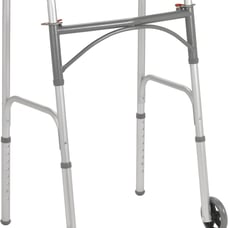 Folding Steel Walker, 2-Button Release, 5 in, Wheels, 300lb Weight Cap #10244-1