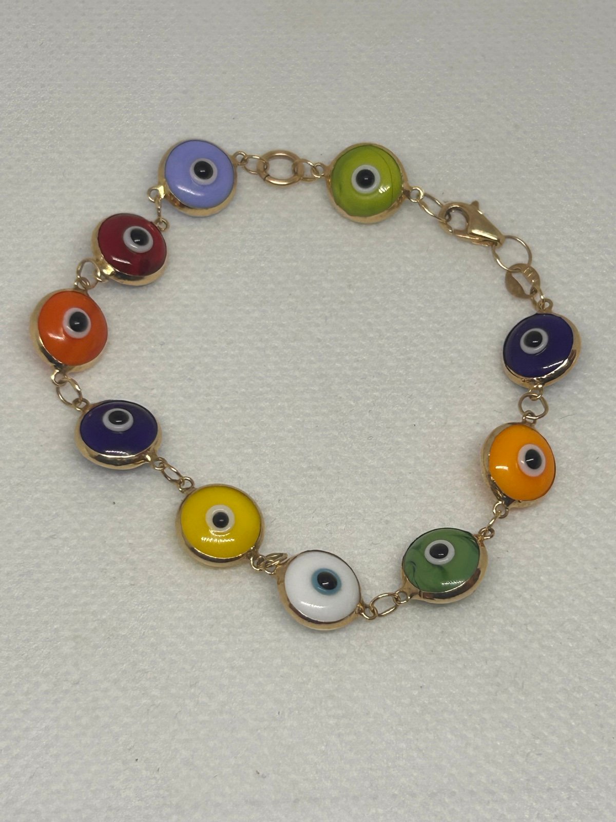 14K GOLD LUCKY EVIL EYE BRACELT 7.5" 7GRAMS