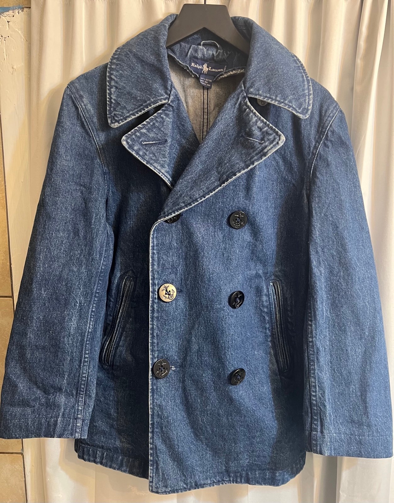 Vintage Ralph Lauren USA Navy Nautical Denim Peacoat Jacket, Size Medium