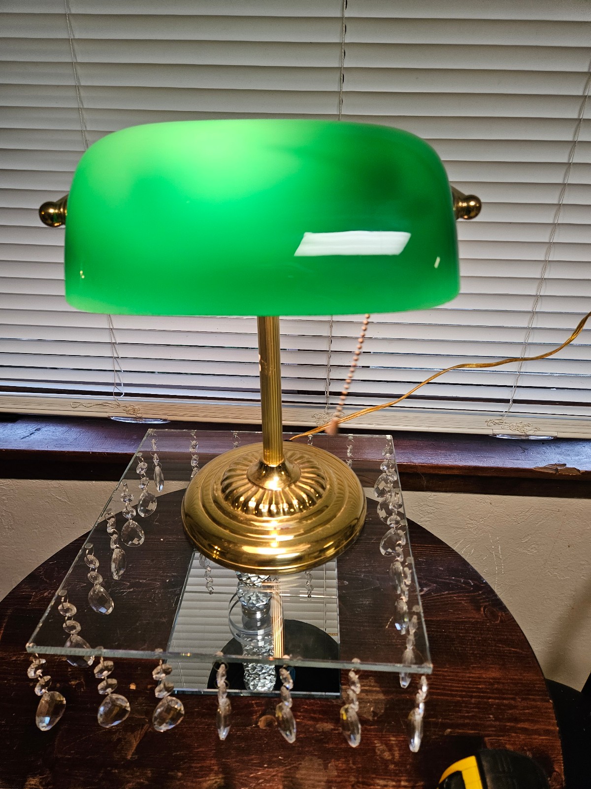 Green glass bankers lamp