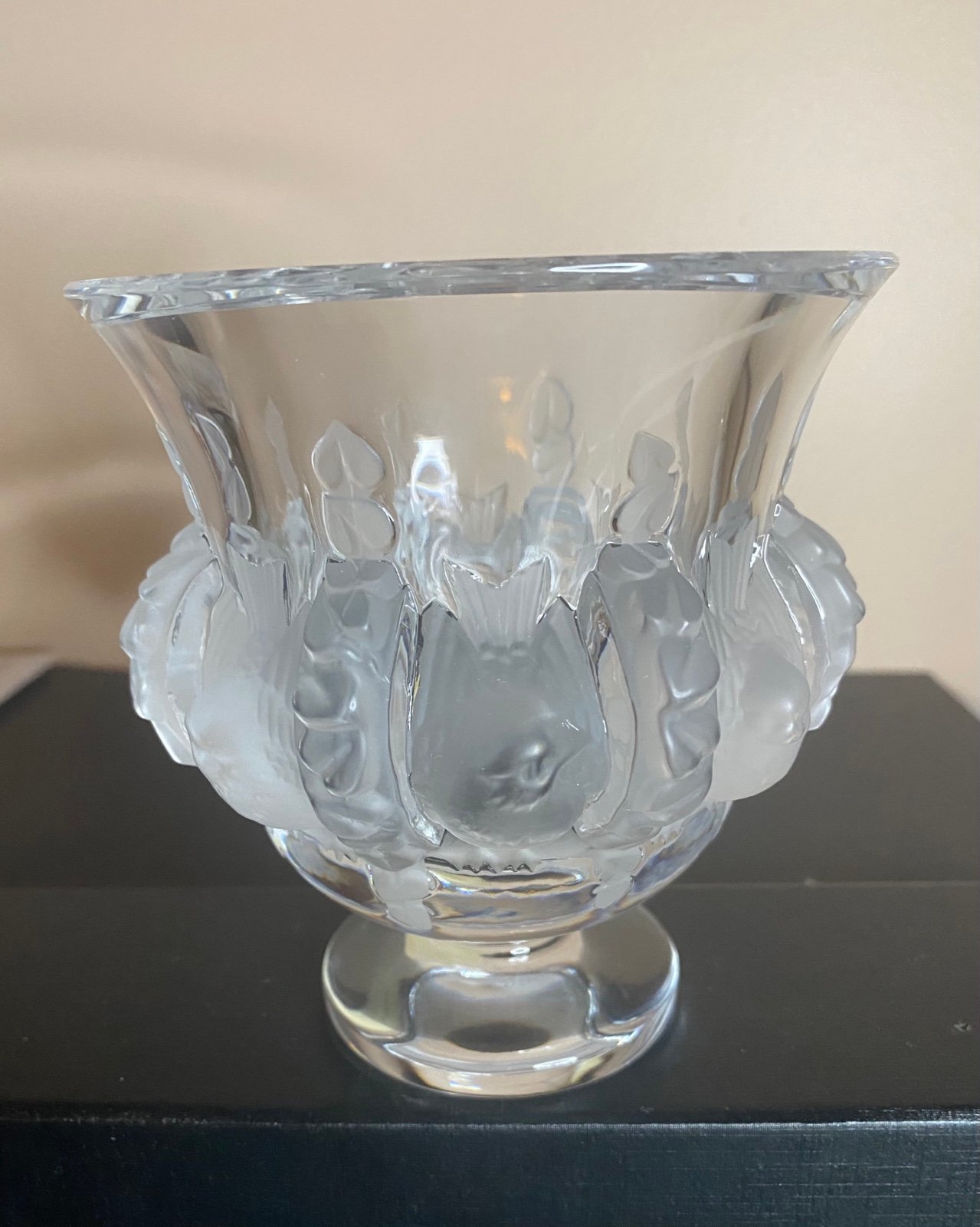 Vintage Lalique France Crystal Glass Dampierre Sparrows Vase Signed