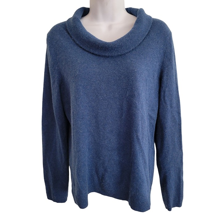 Talbots M Blue Turtle Cowl Neck Cashmere Sweater Pullover Soft Cozy Winter