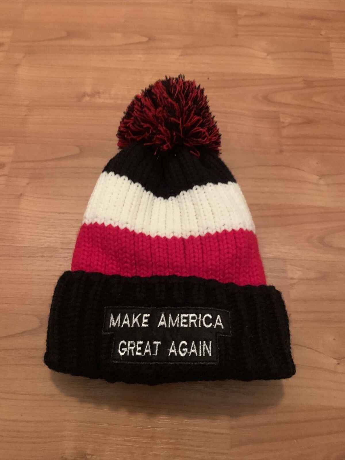 Make America Great Again Adult Striped Faux Fur Lined Toboggan Hat Beanie Winter