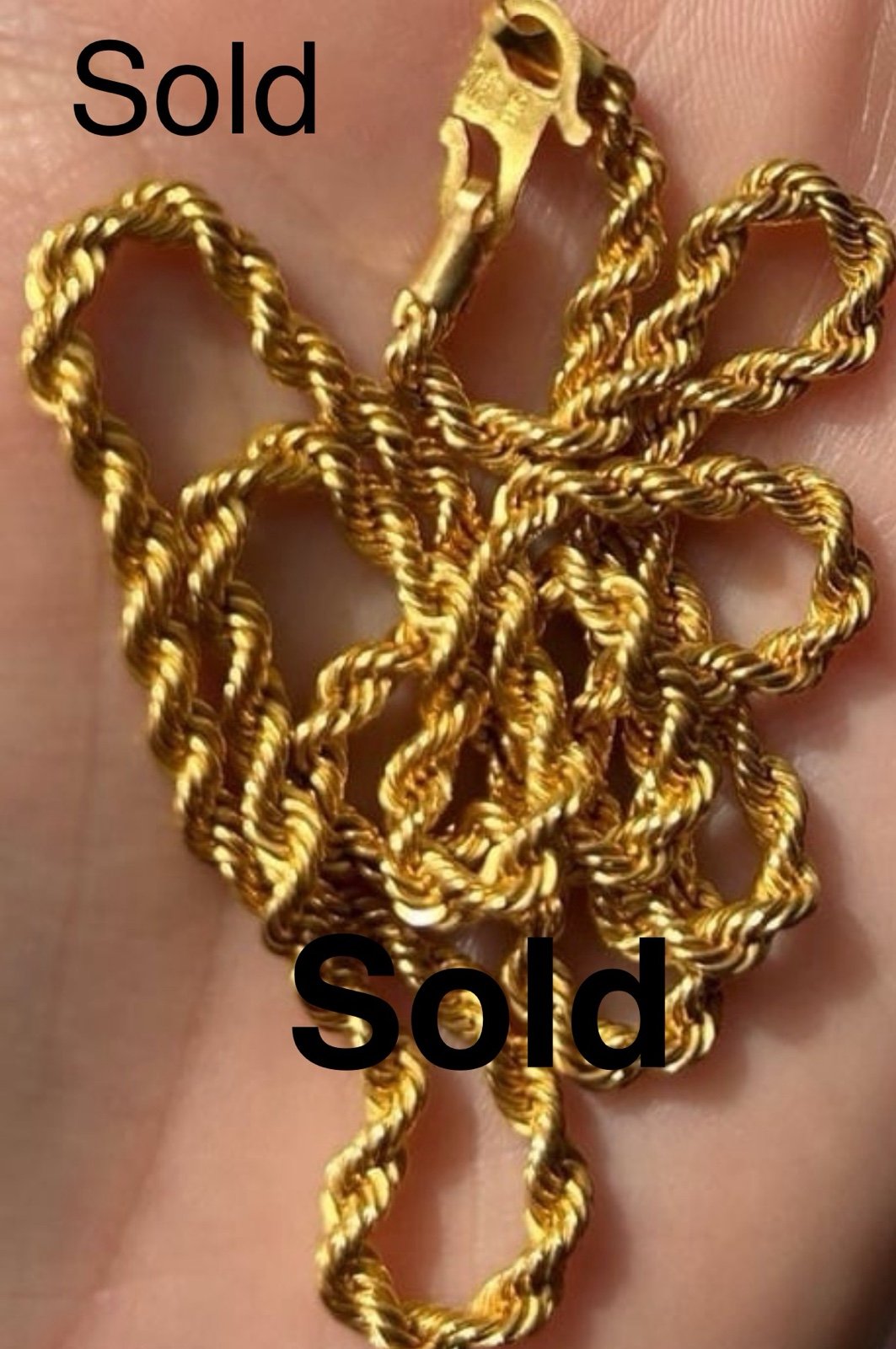 22k yellow gold rope chain necklace vintage Estate