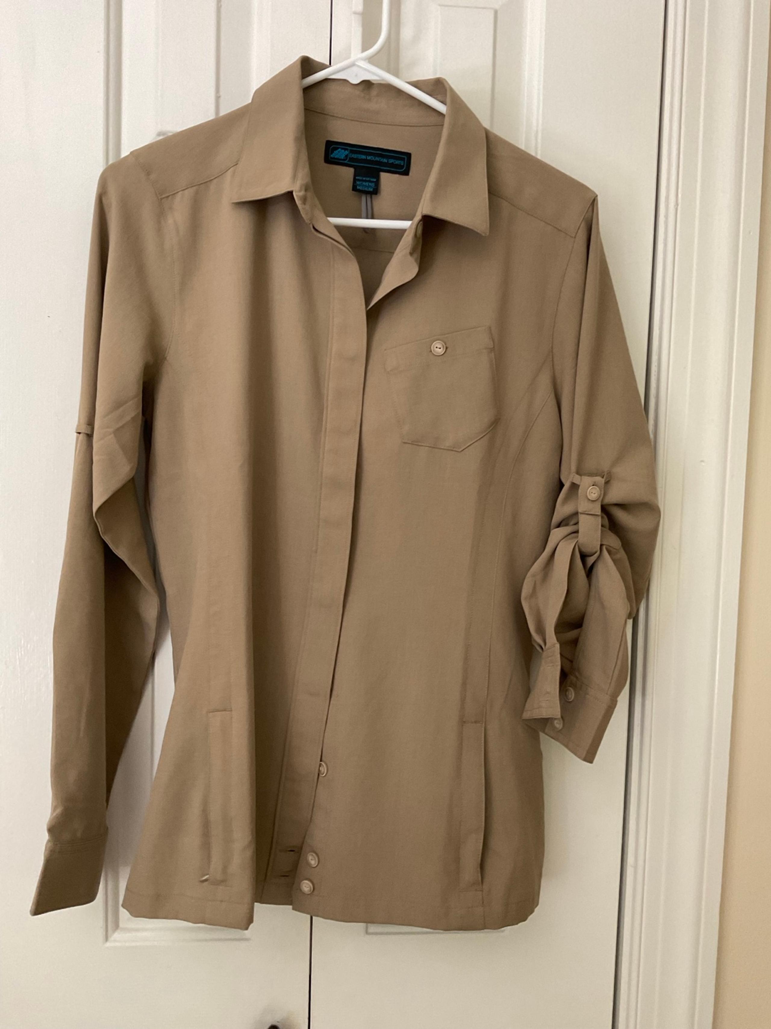 Shirt eastern mountain sports women’s hiking tan beige brown roll tag pockets m