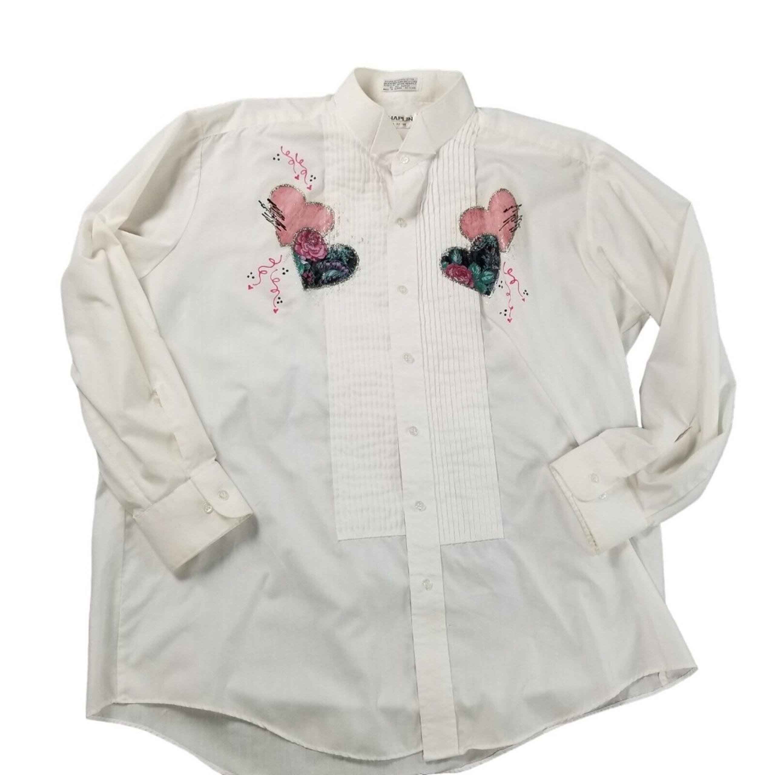 Vintage 90s Tuxedo Shirt Chaplin White Hearts Embellishment Womens Size 2X /3X
