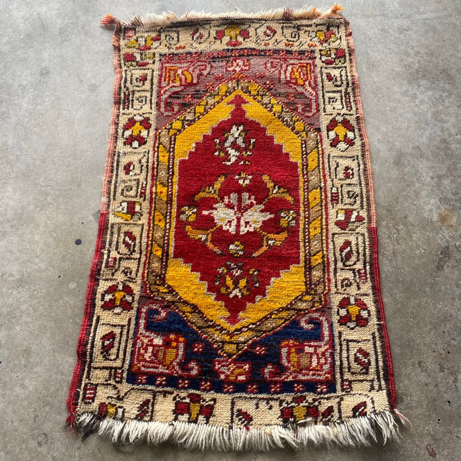 Handmade Turkish Vintage Rug | 1960s Tribal Wool Farmhouse Antique Small Carpet