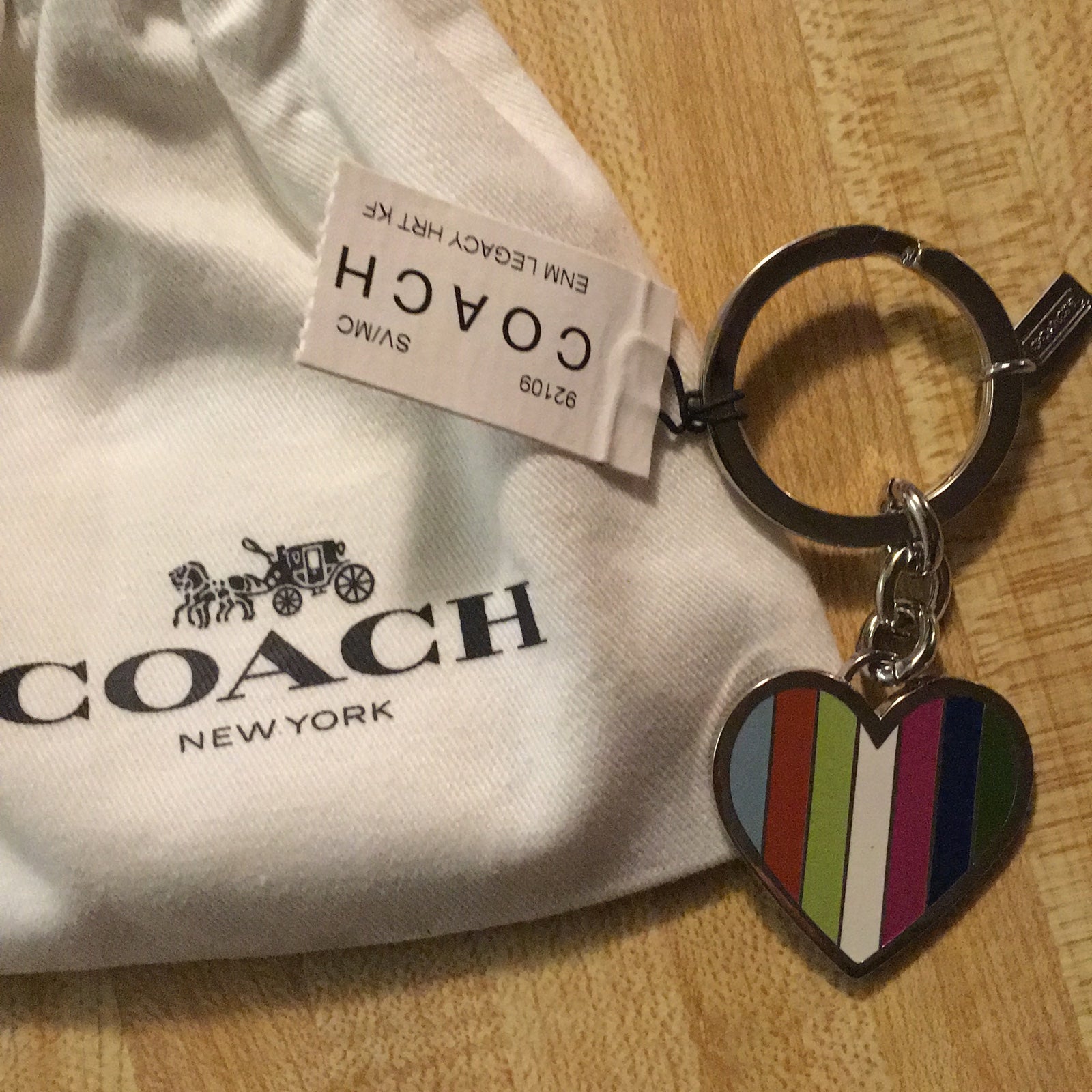 NWT Coach Striped Heart Purse Charm/Key Fob Keepsake