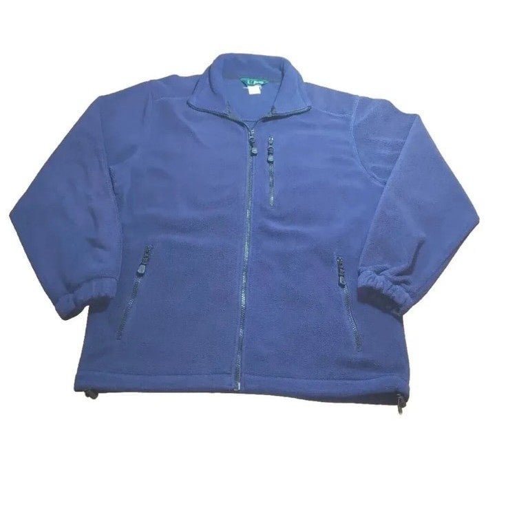 Vtg LL Bean Fleece Jacket Full Zip Navy Zip Pockets Outdoors Active Adult Lg