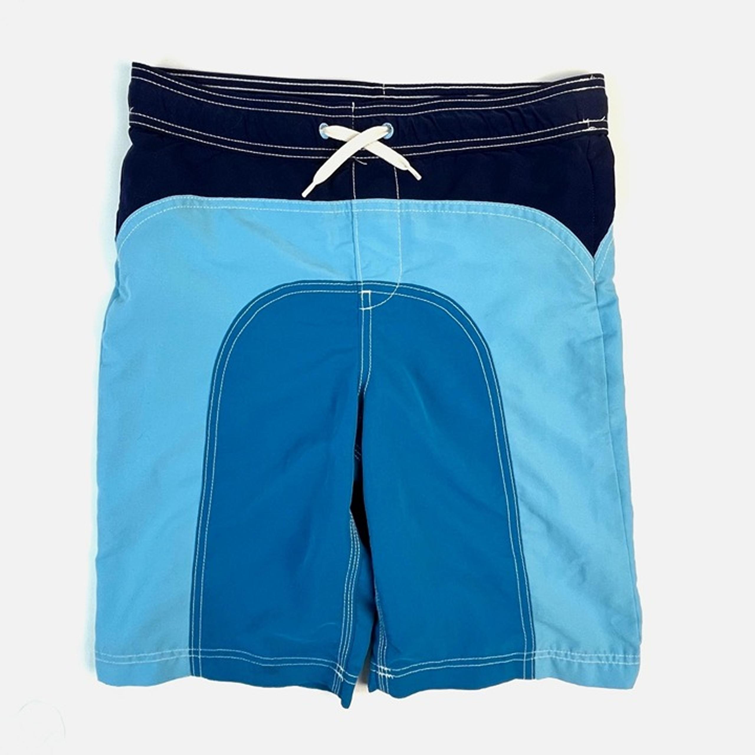 Lands' End Kids Boy's Swim Trunks Swimsuit Blue Colorblock Size 10/12