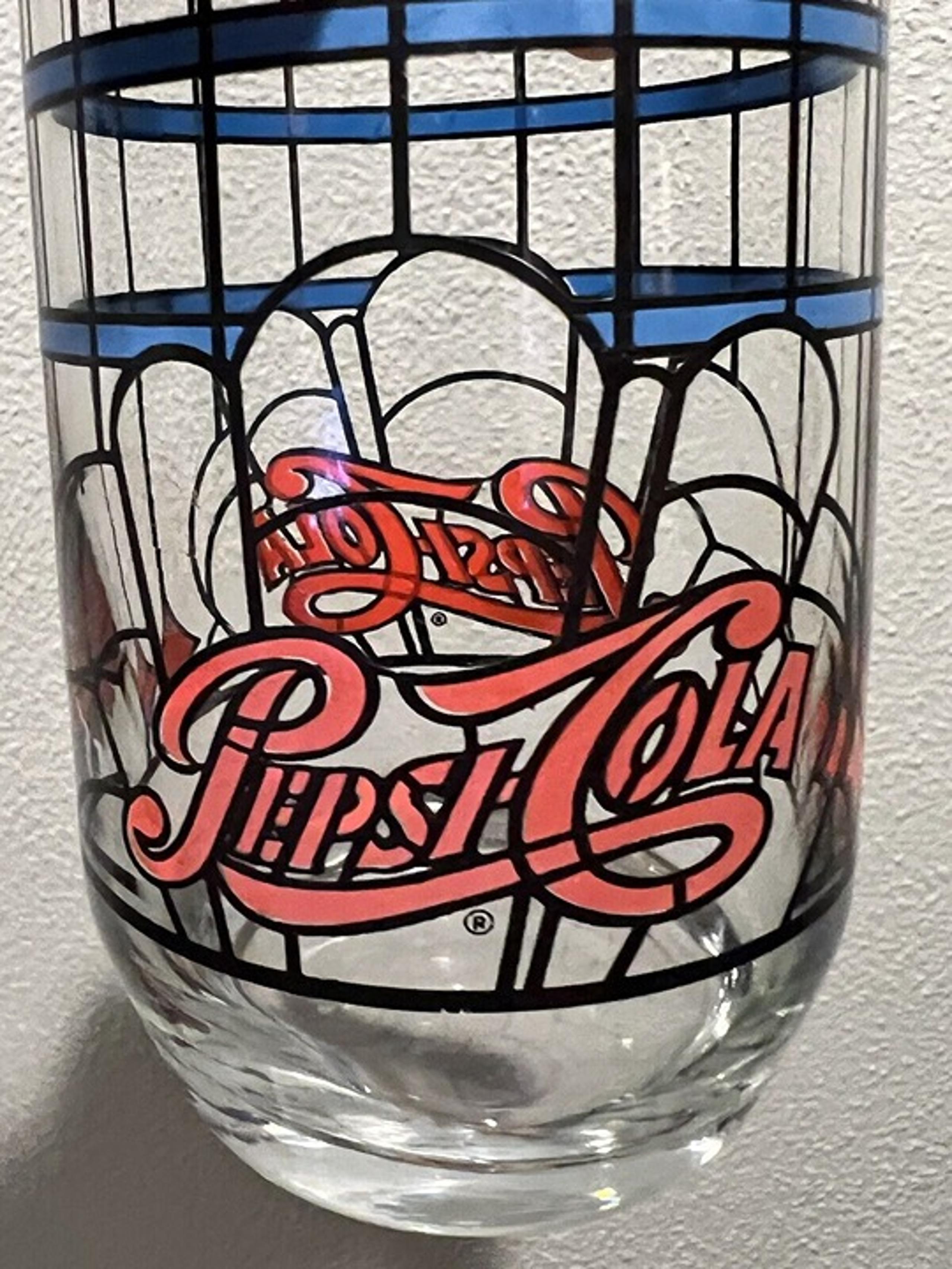 Vintage Pepsi Drinking Glass Tumbler - Tiffany Stained Glass Style, 16oz., 1970s
