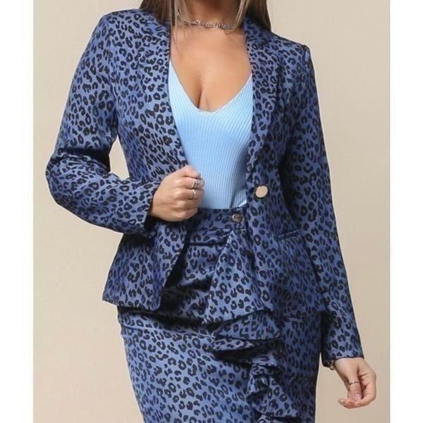 Animal Print Blazer Skirt Set