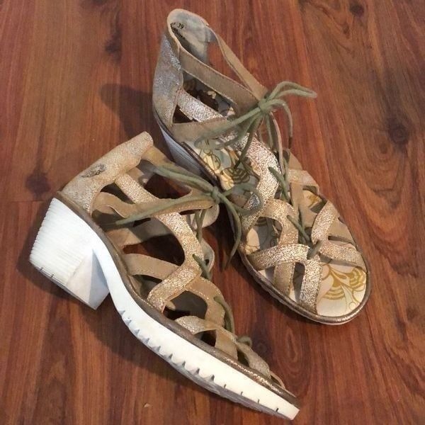 FLY London Mustard gold Open weave sandal size 39